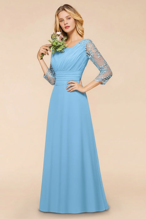 Long Sleeves Aline Bridesmaid Dress Ruffle Chiffon Beadings Wedding Guest Dress