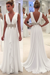 White A Line Deep Neck Sleeveless V Back Beading Pleats Chiffon Long Prom Dress - Prom Dresses