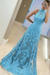 Sky Blue A-Line High Neck Sleeveless Floor-Length Lavender Lace Prom Dress - Prom Dresses