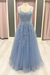 Sky Blue A Line Lace Long Prom Dresses
