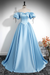 Sky Blue A-Line Pleated Off-The-Shoulder Prom Dress