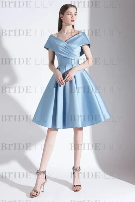 lace knee length bridesmaid dresses Tea Length Short Bridesmaid Dresses Blue and White Lace Women Wedding –  Siaoryne main image 1