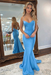 Sky Blue Backless Mermaid Prom Dress Long V Neck