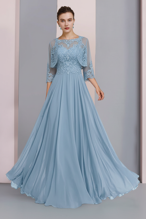 Sky Blue Floor-Length A-Line Mother of the Bride Dress with Princess Scoop Neckline