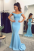 Sky Blue Elegant Off-the-Shoulder Mermaid Lace Beadings Long Evening Dress - Prom Dresses