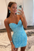 Sky Blue Lace Sweetheart Tight Short Homecoming Dress