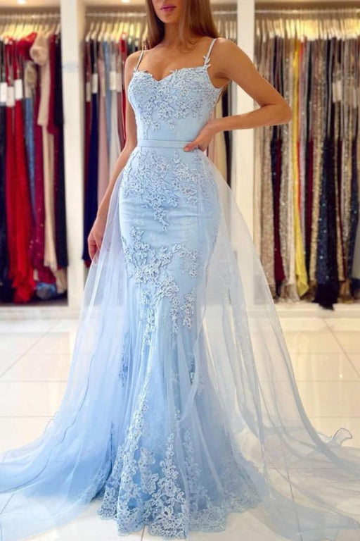Sky Blue Lace Prom Dress in Mermaid Style