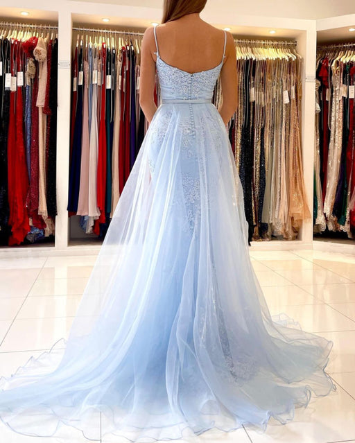 Sky Blue Lace Prom Dress in Mermaid Style