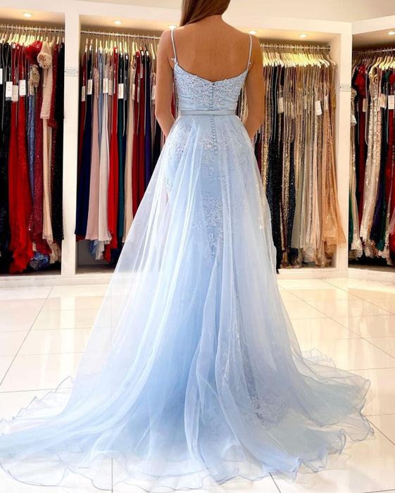 Sky Blue Lace Prom Dress in Mermaid Style