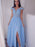 Sky Blue Long Prom Dress with Cap Sleeves and Slit