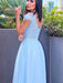Sky Blue Long Prom Dress with Cap Sleeves and Slit