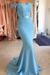 Sky Blue Mermaid Long Dress lace Off the Shoulder with Sash Prom Gowns - Prom Dresses
