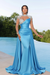 Sky Blue Long Mermaid Prom Dress with Trail Beadings and Long Sleeves