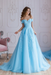 Off Shoulder Lace Prom Dress - Sky Blue