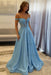 Sky Blue Off-the-Shoulder A-line Evening Dress Lace Prom Dress Long