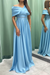 Sky Blue Elegant Off-the-Shoulder Long Evening Dress Pleated