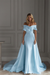 Sky Blue Off-The-Shoulder Mermaid Prom Dress with Ruffles