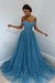 Sky Blue Off-the-Shoulder Prom Dress Long with Sequins - Prom Dresses