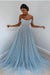 Sky Blue Off-the-Shoulder Prom Dress Long with Sequins - Prom Dresses