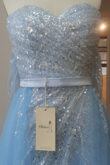 Sky Blue Off-the-Shoulder Prom Dress with Sequin Embellishments