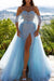 Sky Blue Off-the-Shoulder Prom Dress with Sequin Embellishments