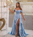 Elegant Sky Blue Off-The-Shoulder Sweetheart Prom Dress with Split Mermaid