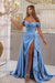 Elegant Sky Blue Off-The-Shoulder Sweetheart Prom Dress with Split Mermaid
