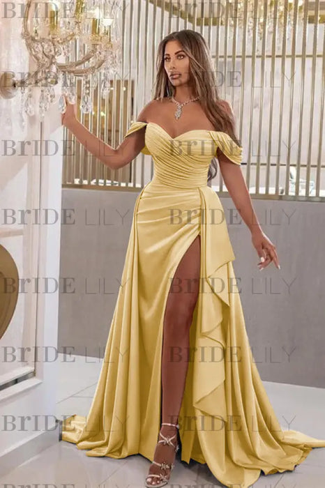Elegant Sky Blue Off-The-Shoulder Sweetheart Prom Dress with Split Mermaid