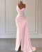 Sky Blue One-Shoulder Luxury Prom Dress Mermaid Split with Ruffles