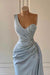Sky Blue One-Shoulder Luxury Prom Dress Mermaid Split with Ruffles