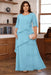 Sky Blue Plus Size Ruffles Chiffon Mother of the Bride Dress Scoop Neck with Half Sleeves