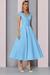 Sky Blue Satin A-Line Mother of the Bride Dress V Neck Tea Length Wedding Guest Dress - Prom Dresses