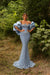 Sky Blue Satin Mermaid Evening Gown Beadings Floor Length Party Dress with puffy Sleeves