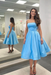 Sky Blue Satin Strapless Prom Dress