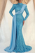 Sky Blue Sequins Long Sleeves High Collar Mermaid Prom Dress with Ruffle