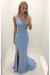 Sky Blue Sheath/Column Scoop Sleeveless Applique Chiffon Dresses - Prom Dresses