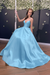 Sky Blue Simple A Line V Neck Backless Yellow Long Prom Dresses