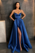 Ocean Blue Spaghetti Straps Prom Dress A Line with Split Pockets