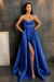 Royal Blue Spaghetti Straps Prom Dress A Line with Split Pockets