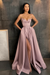 Dusty Pink Spaghetti Straps Prom Dress A Line with Split Pockets