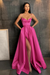 Hot pink Spaghetti Straps Prom Dress A Line with Split Pockets