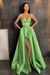 Sage Spaghetti Straps Prom Dress A Line with Split Pockets