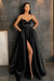 Black Spaghetti Straps Prom Dress A Line with Split Pockets