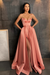 Coral Spaghetti Straps Prom Dress A Line with Split Pockets