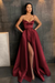Burgundy Spaghetti Straps Prom Dress A Line with Split Pockets