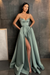 Dusty Sage Spaghetti Straps Prom Dress A Line with Split Pockets