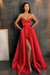 Red Spaghetti Straps Prom Dress A Line with Split Pockets