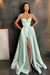 Mint Spaghetti Straps Prom Dress A Line with Split Pockets