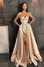 Champagne Spaghetti Straps Prom Dress A Line with Split Pockets