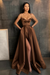 Brown Spaghetti Straps Prom Dress A Line with Split Pockets